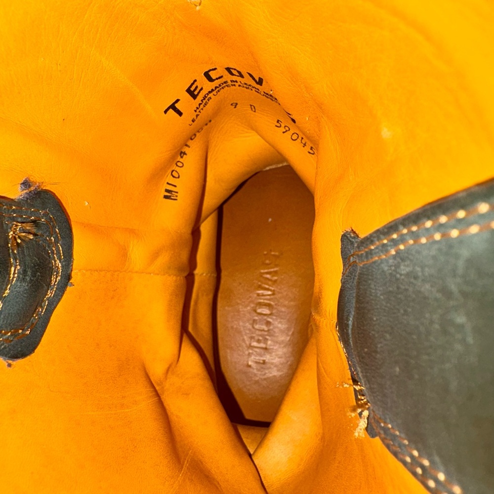 Tecovas Tan and Green Leather Western Style square toe boots with Vibram soles - Picture 6 of 7